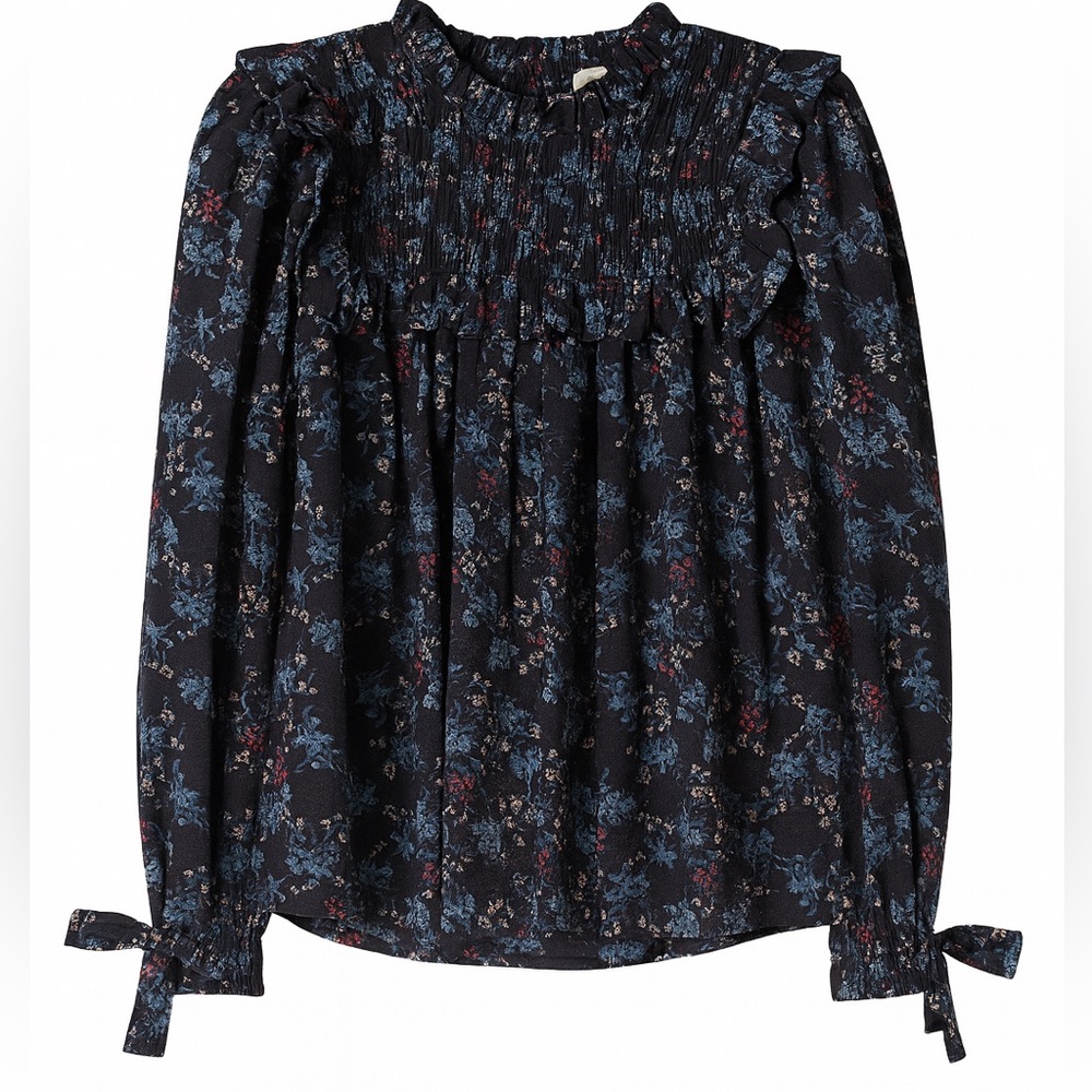 Sea New York Long Sleeve Floral Blouse in navy blue